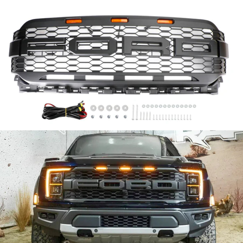 2021-2023 Ford F150 Raptor Style Replacement Front Bumper Grille Grill W/ LED Generic
