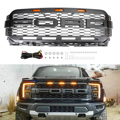 2021-2023 Ford F150 Raptor Style Replacement Front Bumper Grille Grill W/ LED Generic