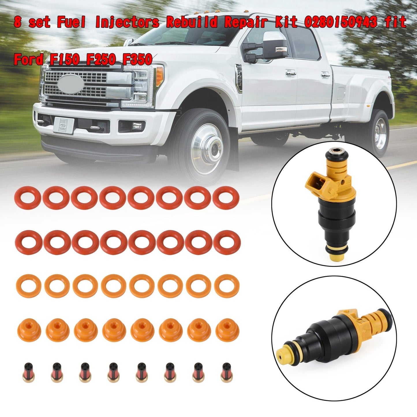 1993-1994 Ford F-250/F-350 5.8L V8 8 set Fuel Injectors Rebuild Repair Kit 0280150943