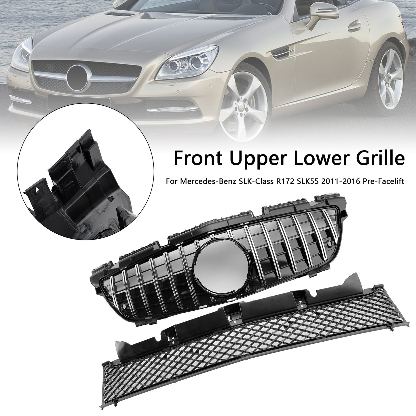 2011-2016 Mercedes-Benz SLK-Class R172 SLK55 Chrome Front Upper Lower Grille A1728880160