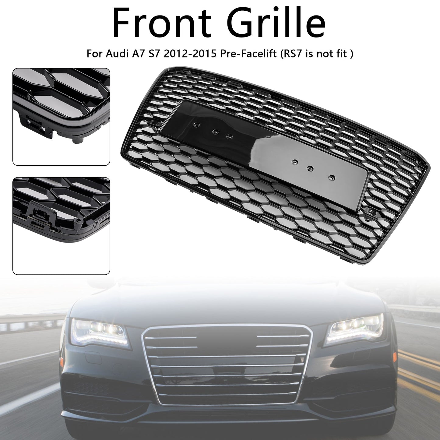 2010-2015 RS7 Style Honeycomb Sport Mesh Hex Grill Grille Fit Audi A7/S7 Black