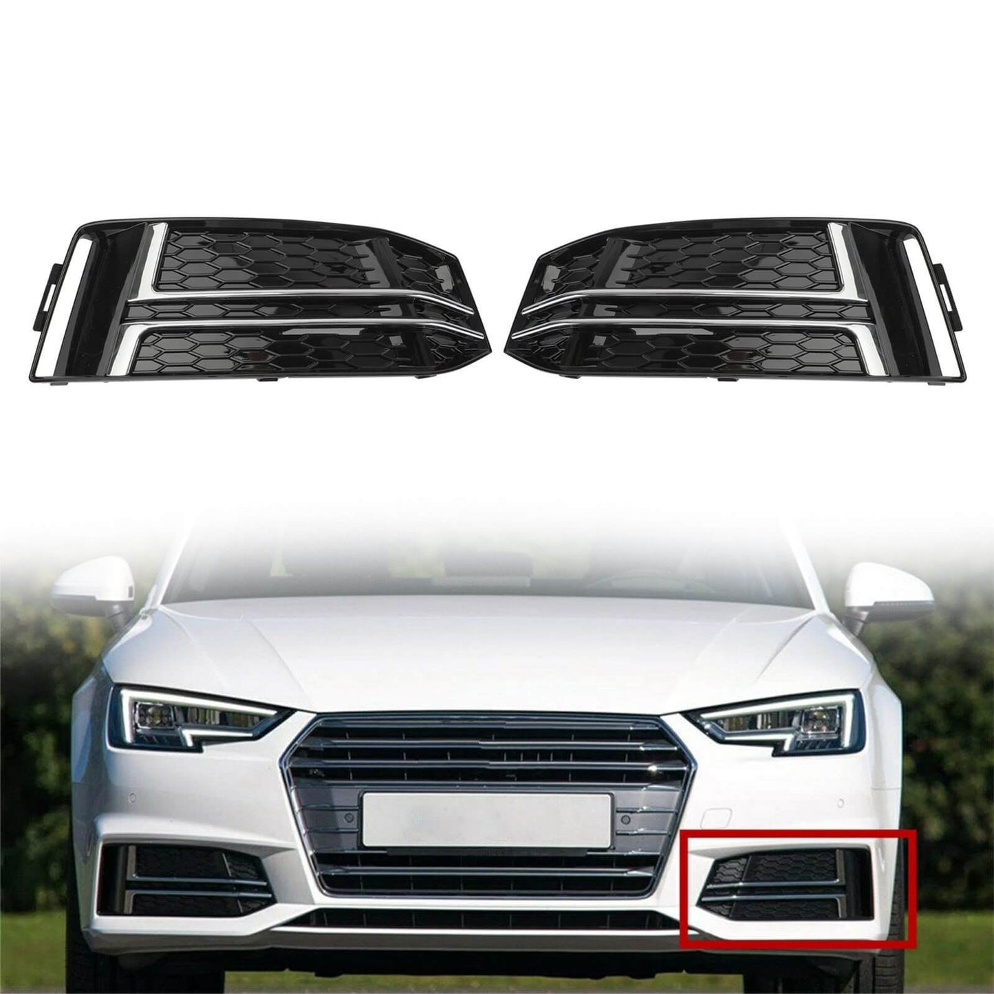 2016-2018 Audi S4/A4 B9 S-Line 8W0807681F 8W0807682F Pair Front Fog Light Cover Bumper Grill Generic