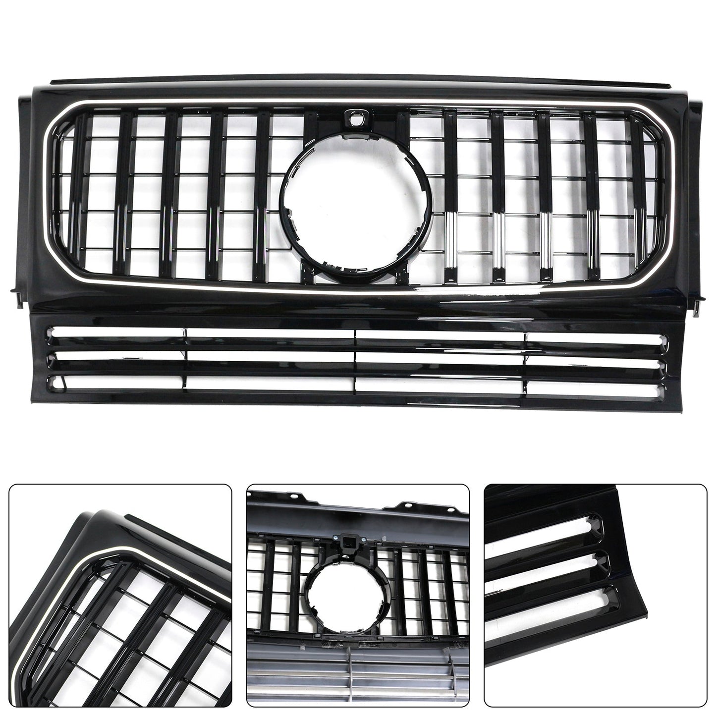 1990-2018 Mercedes Benz G-Class W463 Gloss Black Front Bumper Grill Grille W/Led