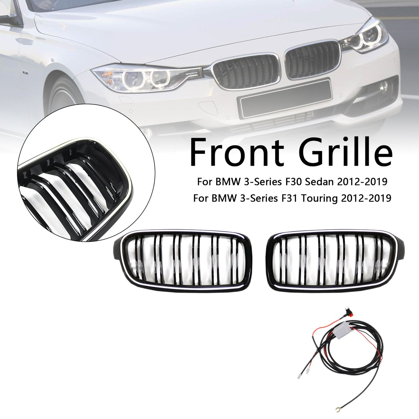 2012-2019 Double Slat Front Kidney Grille Grill Fit BMW 3 Series F30 F31 F35