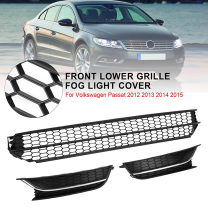 Volkswagen 2012-2015 Passat 5618536779B9 VW1036126 Front Lower Grille + Fog Light Cover W/O Hole Combo Set