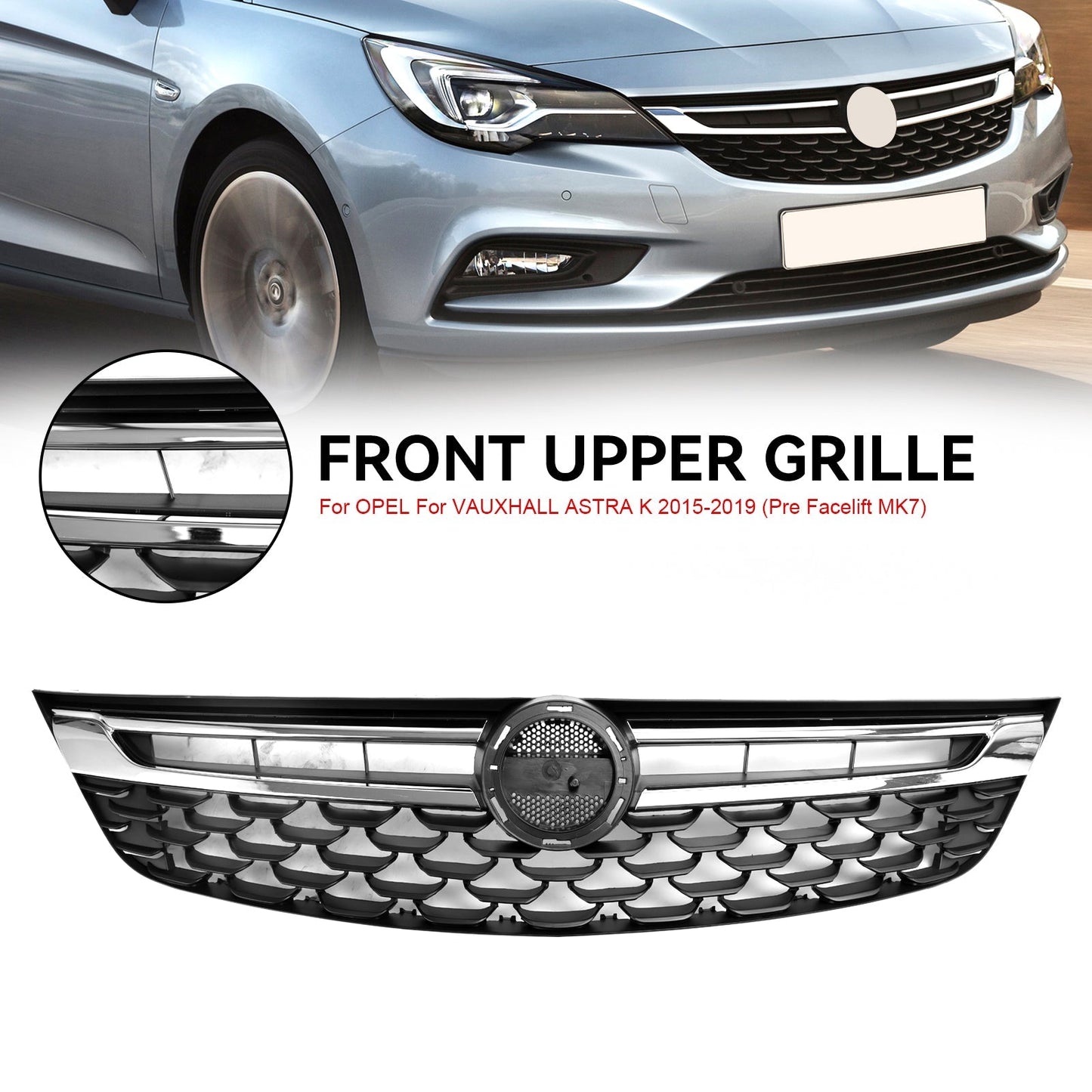 2015-2019 Vauxhall Astra K (Pre Facelift MK7) Black Chrome Front Bumper Grill Grille Generic
