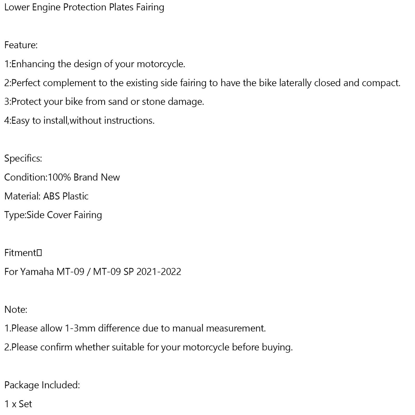 Ermax Belly Pan Lower Engine Side Fairing For Yamaha MT-09 / SP 2021-2022