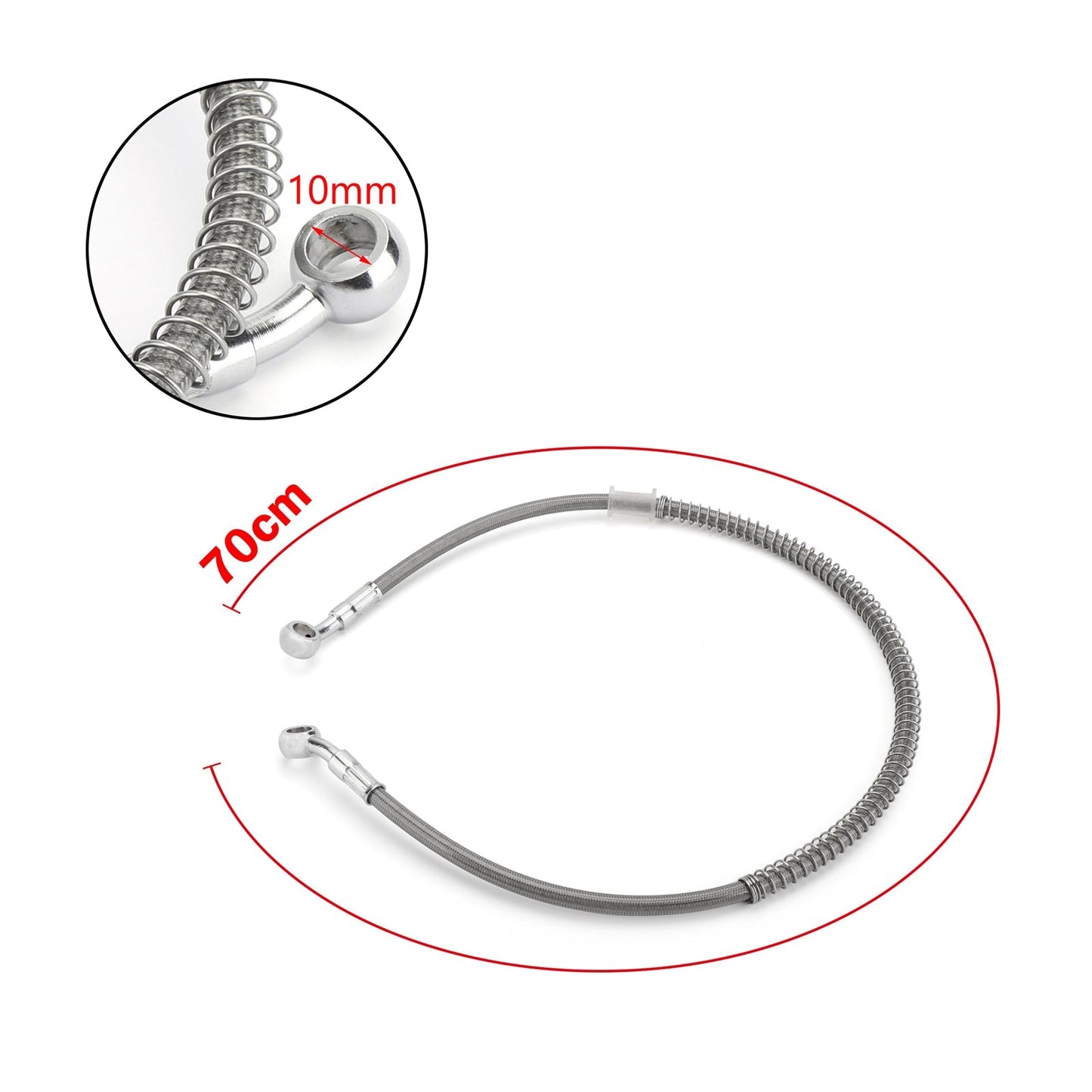 Manguera de aceite de freno para motocicleta de 70 cm/28 pulgadas, conexión tipo banjo, extremo giratorio de acero inoxidable
