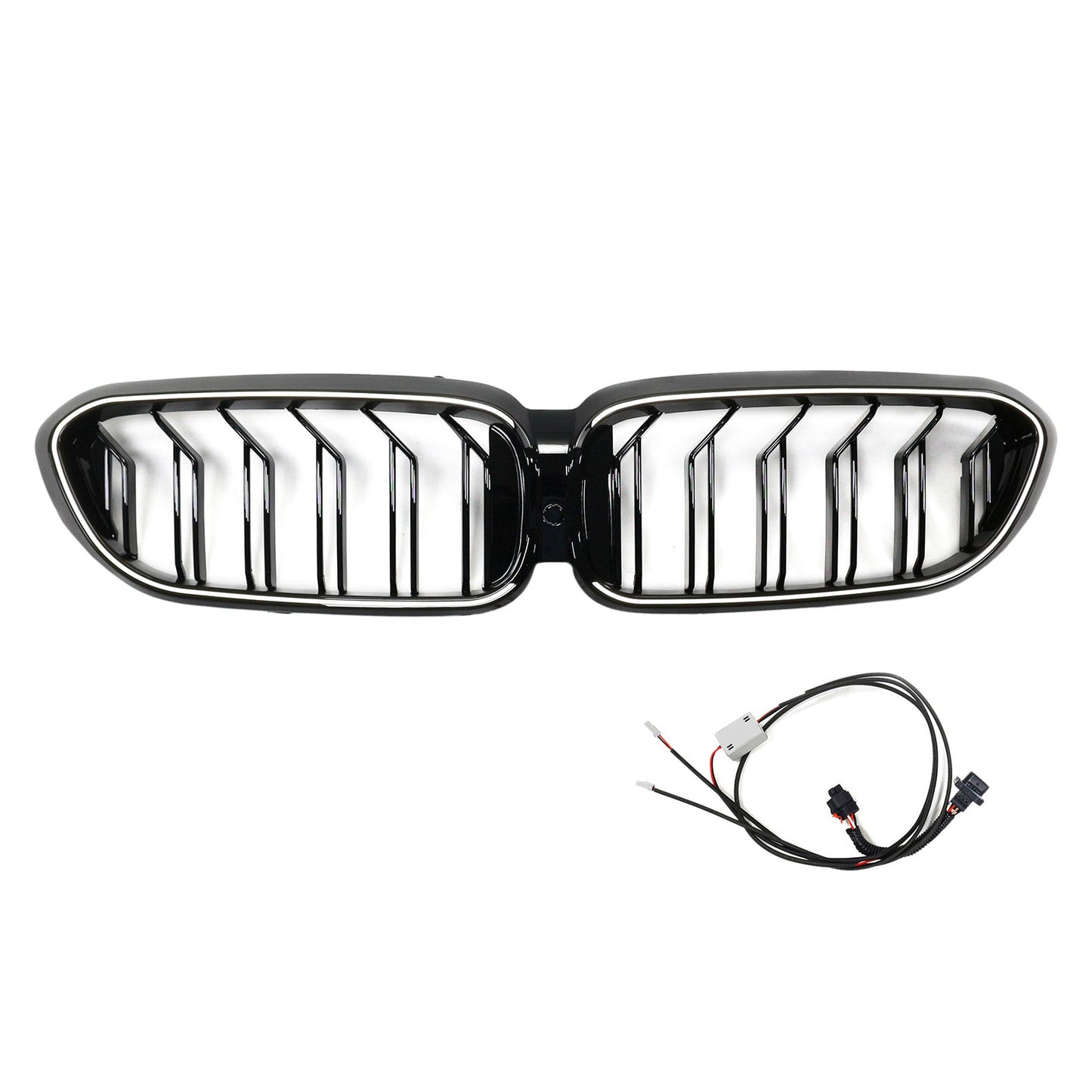 2017-2020 BMW 5 Series G30 G31 Front Kidney Black Grill Air Intake Radiator Double Slat Grille W/ LED Strip Light