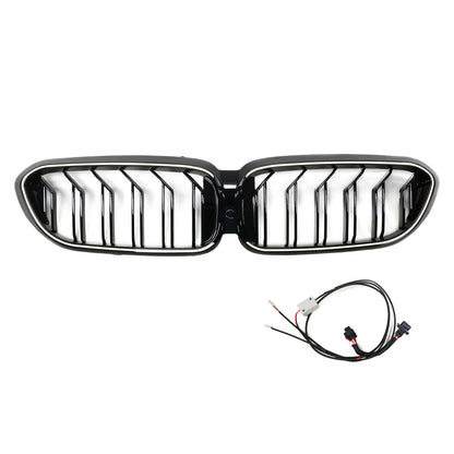 2017-2020 BMW 5 Series G30 G31 Front Kidney Black Grill Air Intake Radiator Double Slat Grille W/ LED Strip Light