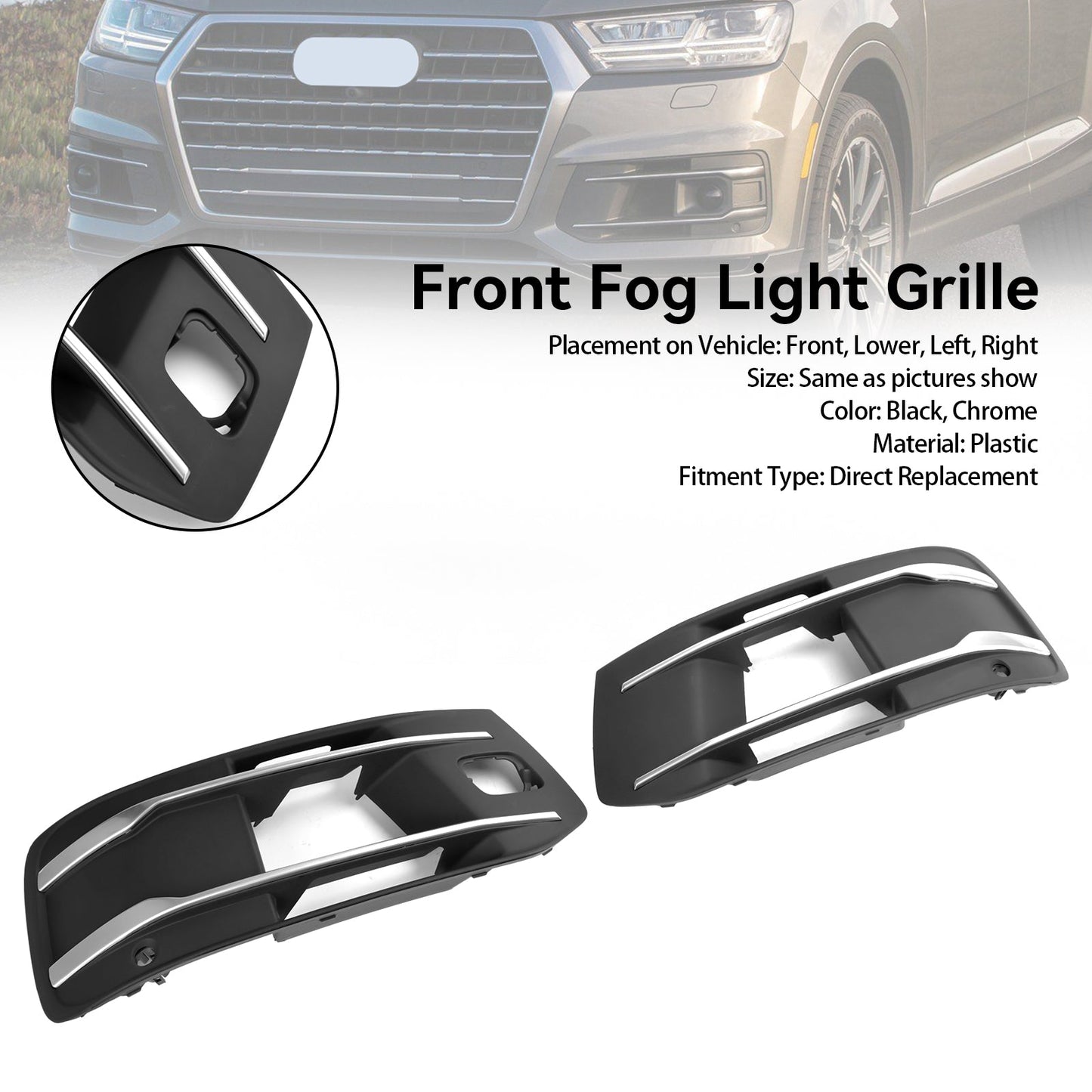 2016-2019 Audi Q7 Standard Version Front Bumper Cover Fog Light Grille Bezel Insert Grill