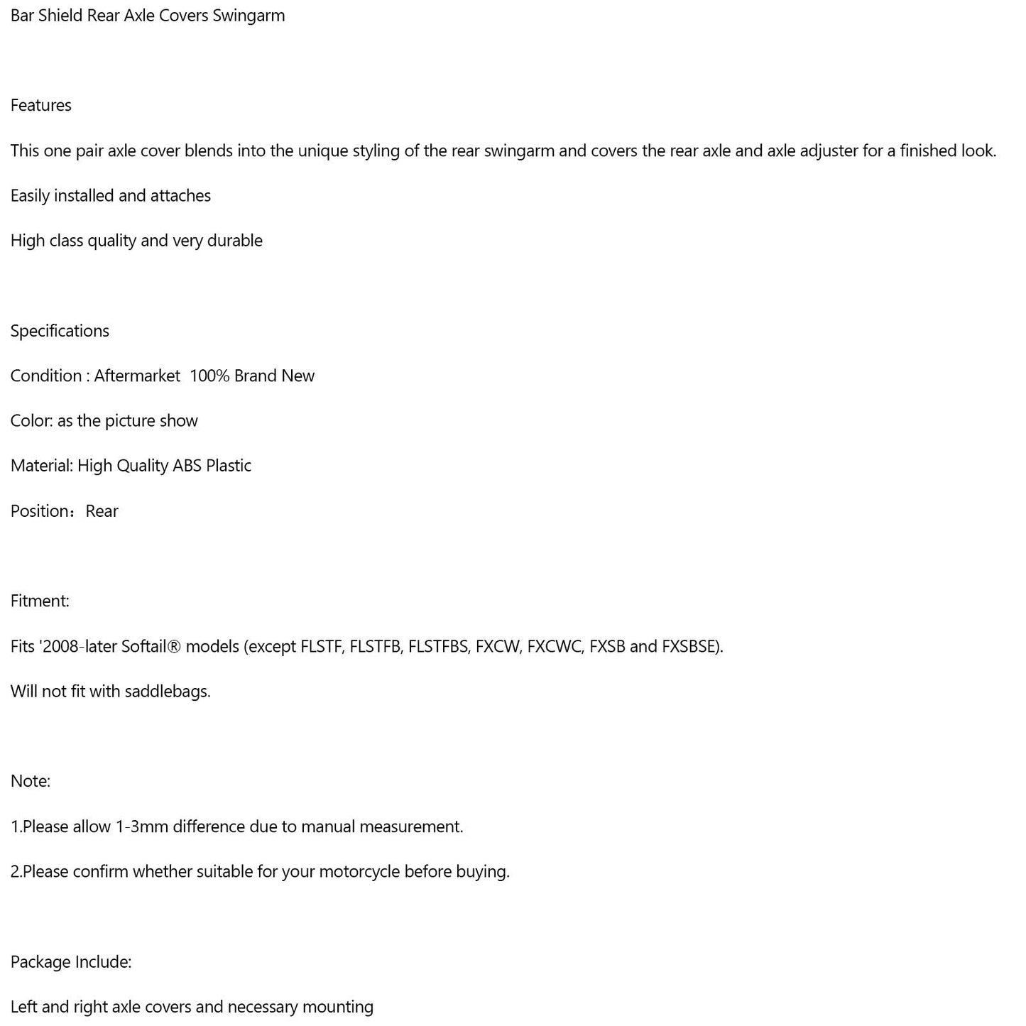 Bar Shield Rear Axle Covers Swingarm For Softail FLS FLSTN 2008-2020