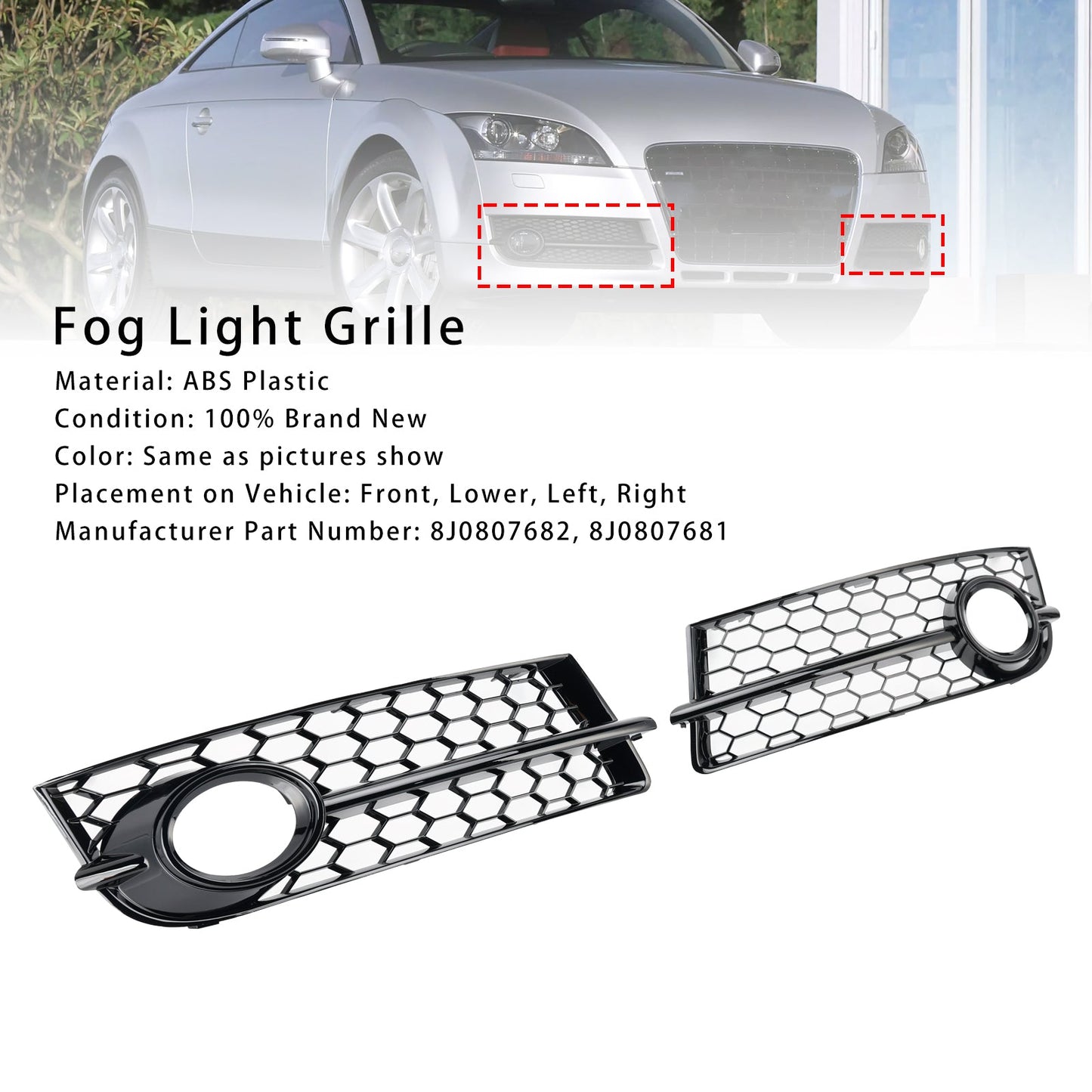 2007-2010 2PCS Fog Light Cover Grille Grill 8J0807682 Fit Audi TT MK2