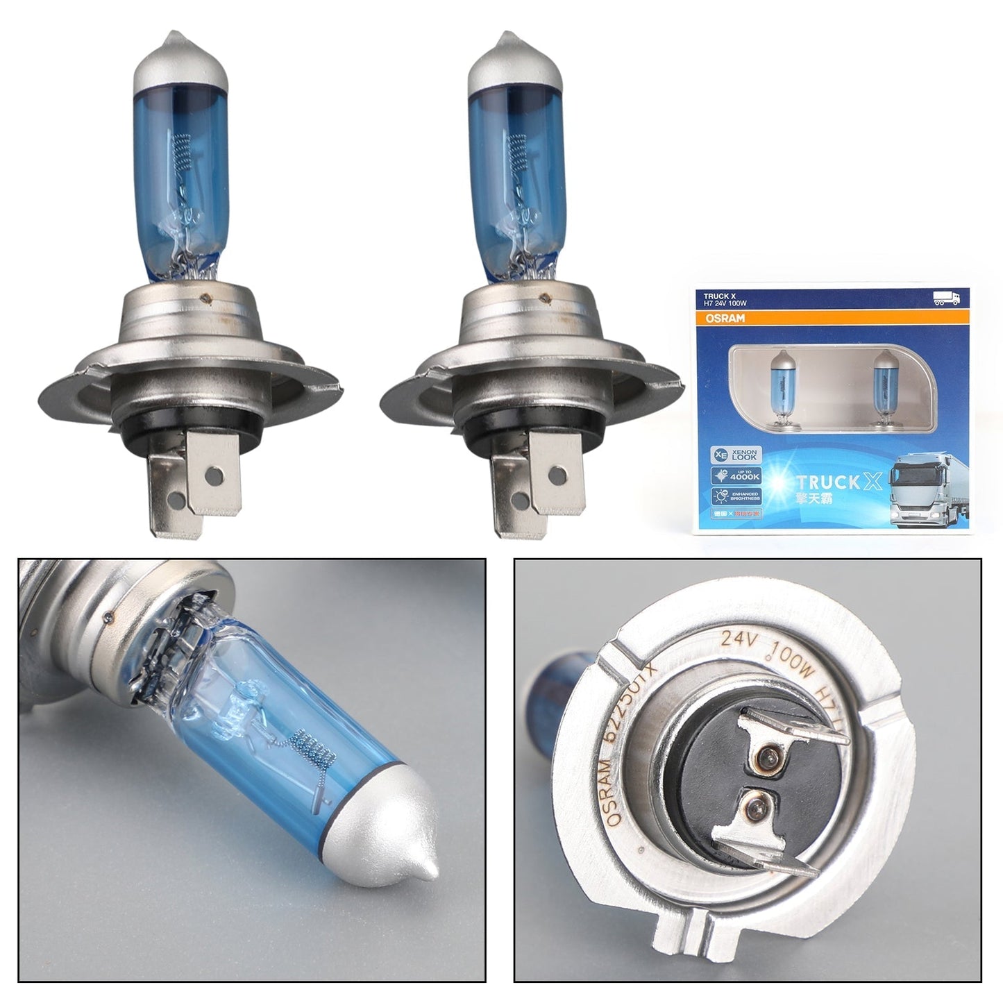 Paire d'ampoules halogènes au xénon H7 PX26D 24 V 100 W 62250TX pour phares de voiture