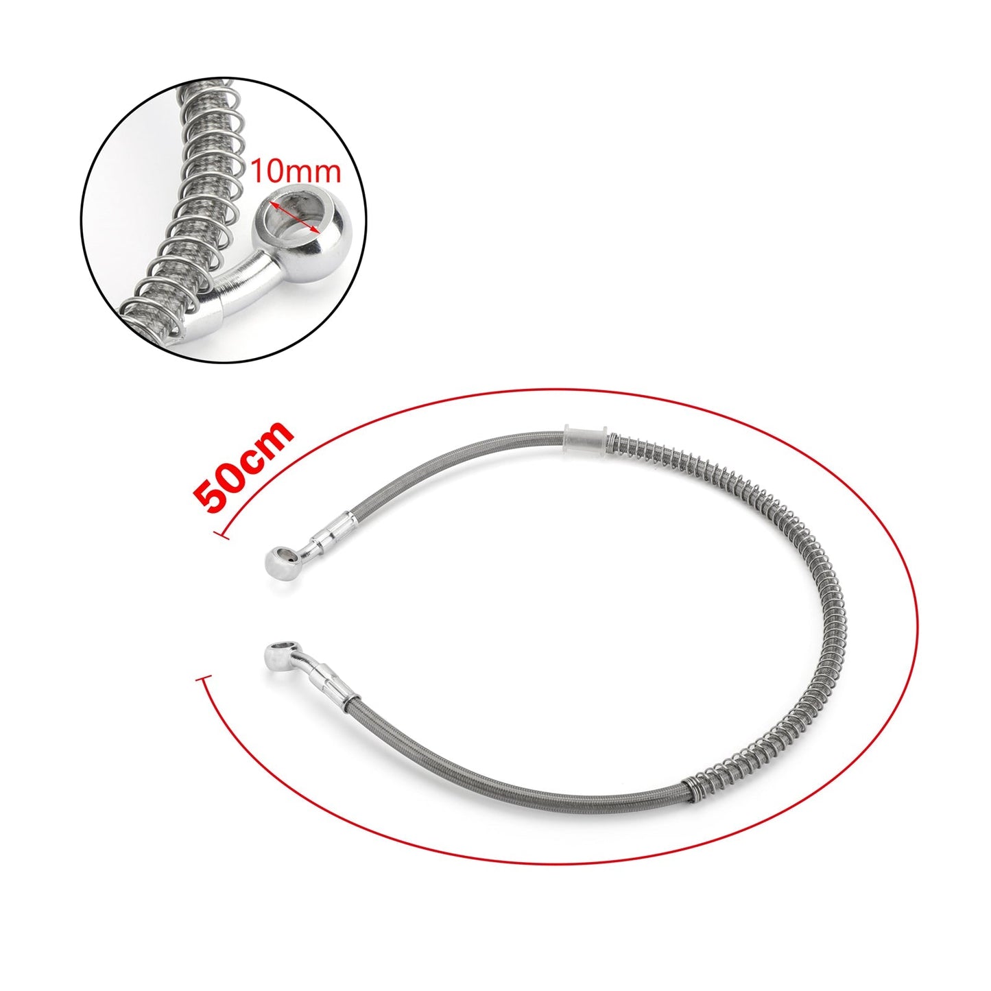 Manguera de aceite de freno para motocicleta de 50 cm/19 pulgadas, conexión tipo banjo, extremo giratorio de acero inoxidable