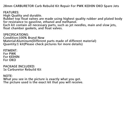 PWK KEIHIN OKO Spare Jets 28mm Motorcycle Carburetor Repair Rebuild Kit