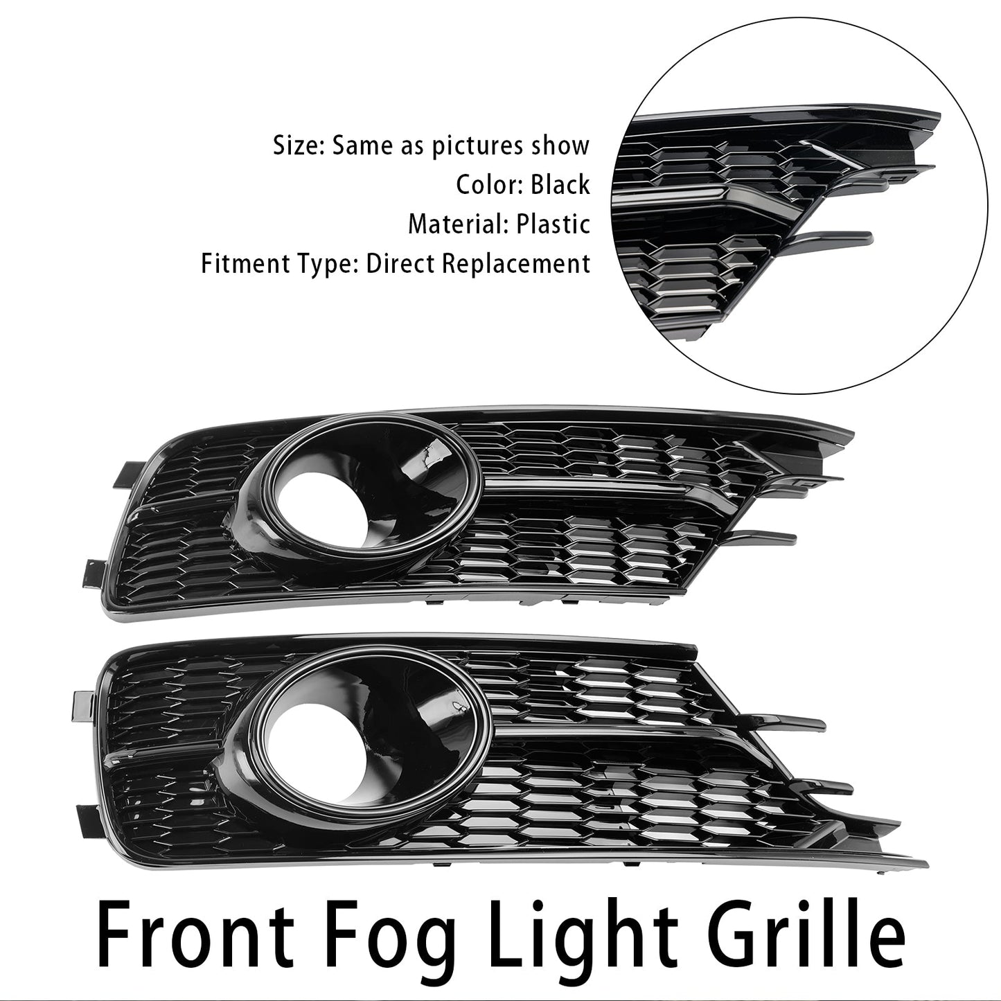 2016-2018 Audi A6 C7 W/ACC Hole Pair Front Bumper Lower Light Cover Grille Black Grill