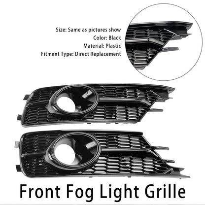 2016-2018 Audi A6 C7 W/ACC Hole Pair Front Bumper Lower Light Cover Grille Black Grill