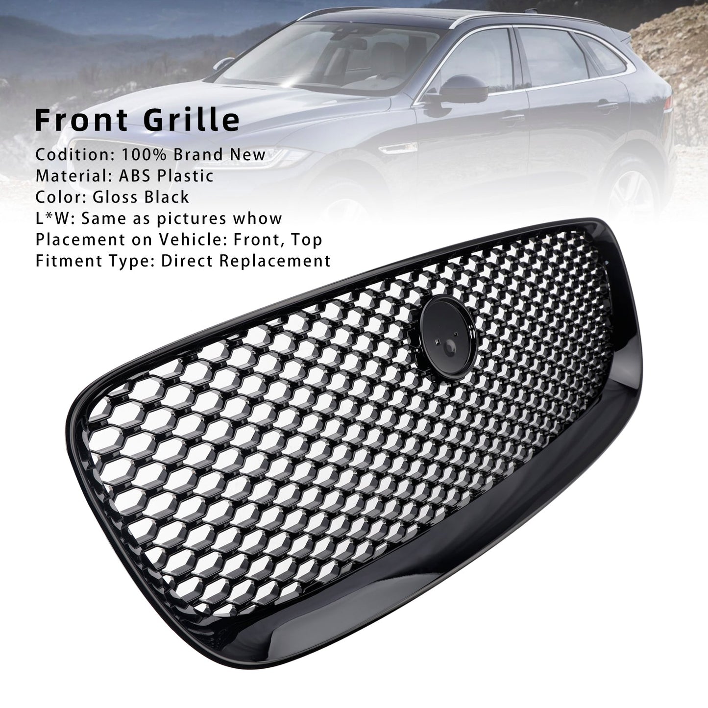 2016-2020 Jaguar F-Pace X761 Gloss Black Front Bumper Grill Grille