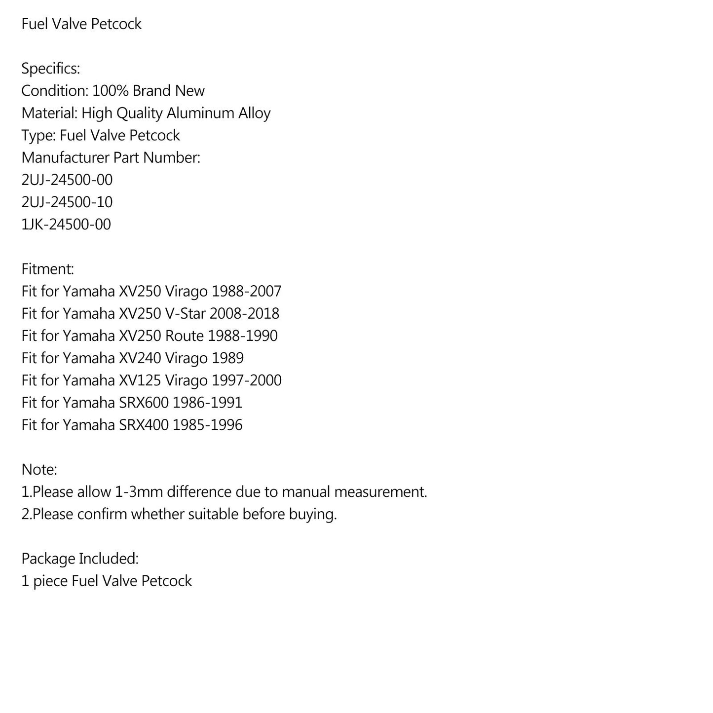 ROBINET DE CARBURANT PETCOCK pour Yamaha 2UJ-24500-00 XV250 XV125 Virago SRX600 SRX400