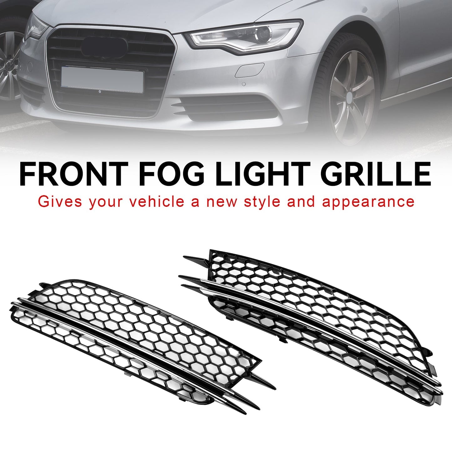 Audi 2012-2015 A6 C7 2PCS Front Fog Light Cover Bezel Bumper Grille