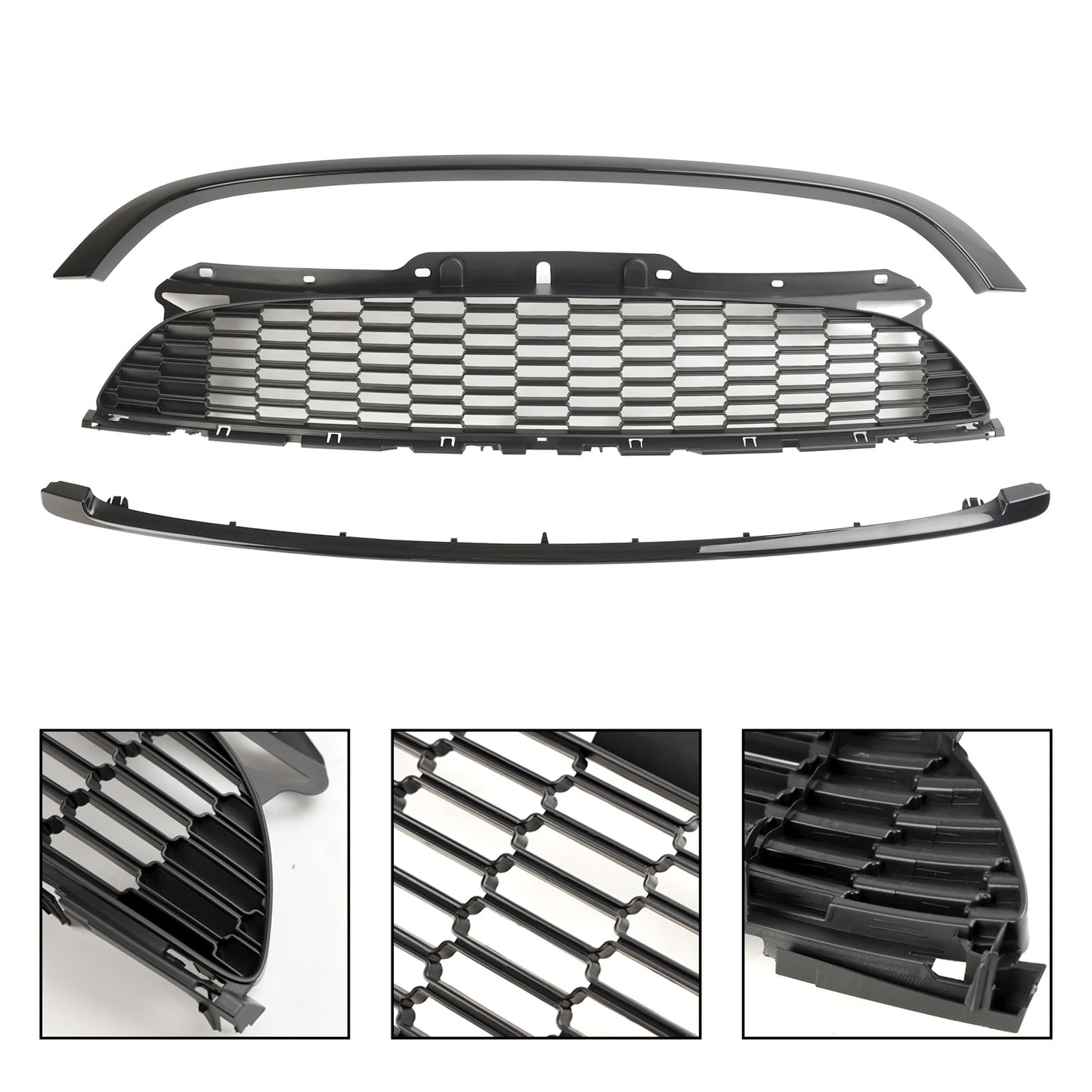 2007-2013 Mini R56 Cooper S & JCW 3-Door Hatchback 3PCS Gloss Black Front Grille Grill