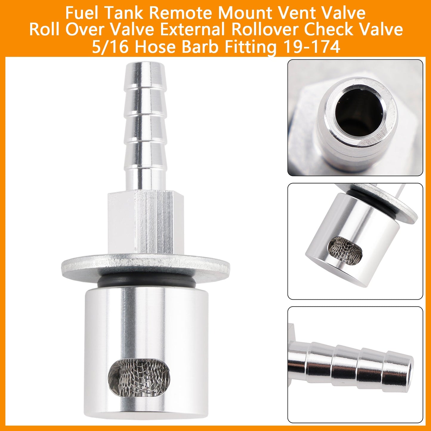 Fuel Tank Remote Mount Vent Valve Roll Over Valve External Rollover Check Valve 5/16 Hose Barb Fitting 19-174