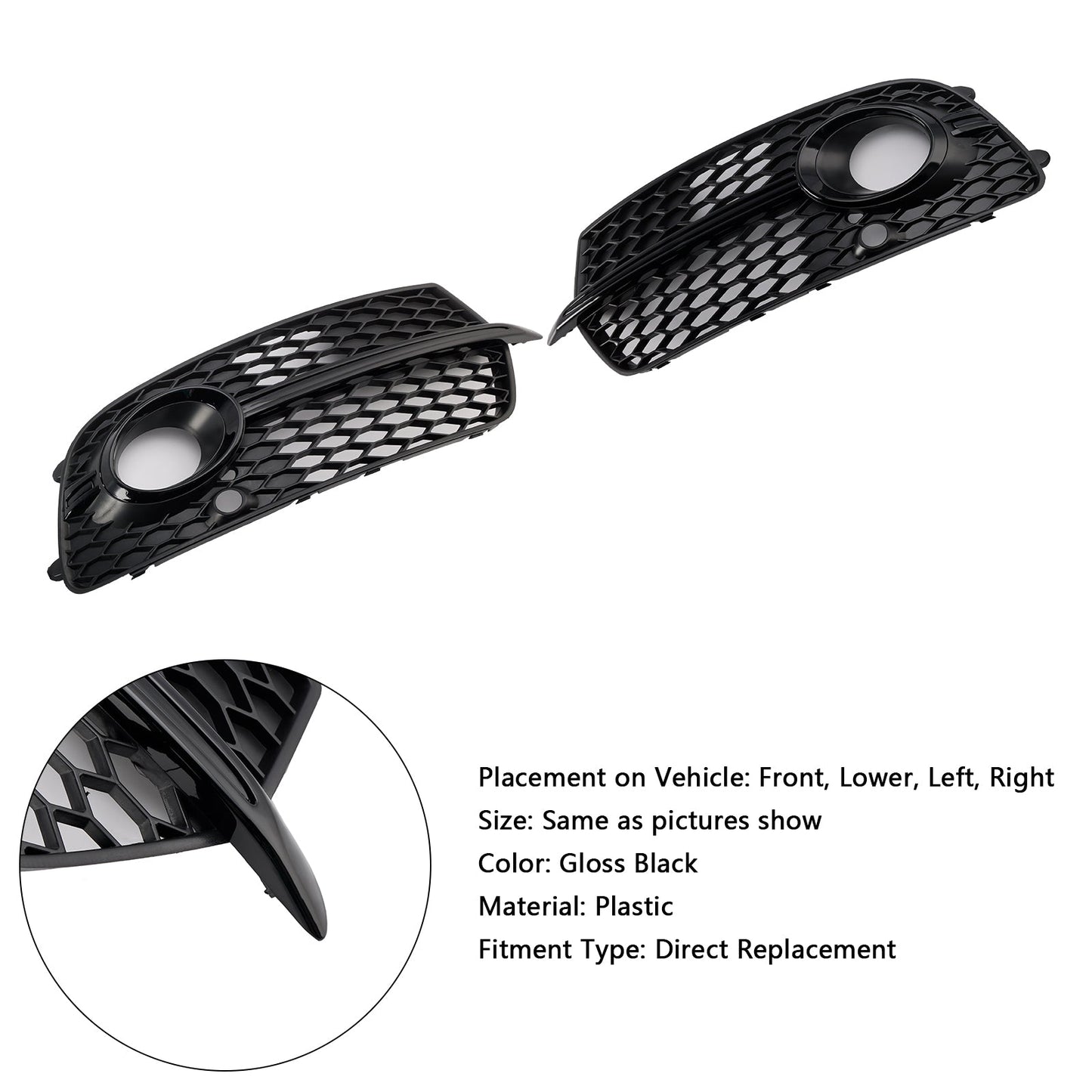 2013-2017 Front Bumper Fog Light Grill Grille Fit Audi Q5 S-Line SQ5 Black