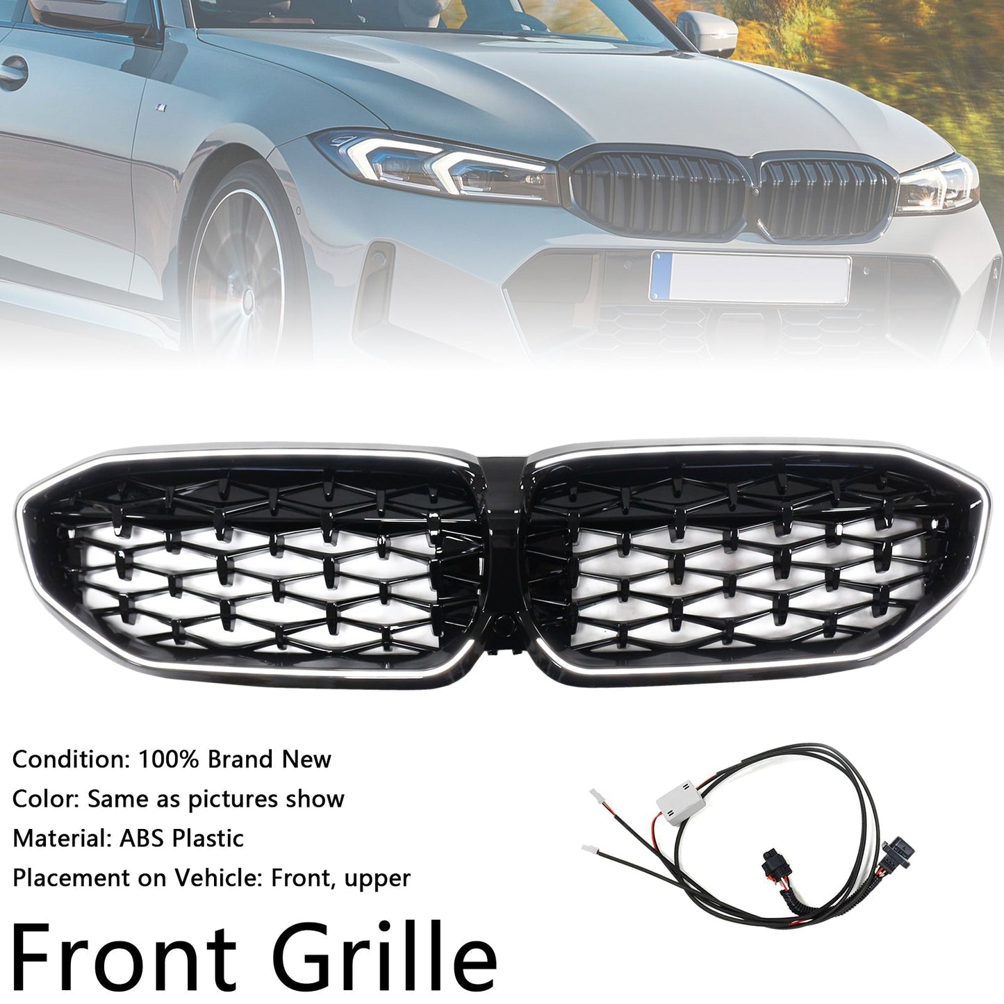 2019-2022 BMW 3 Series G20 Black Diamond Kidney Grille Grill 51138072085