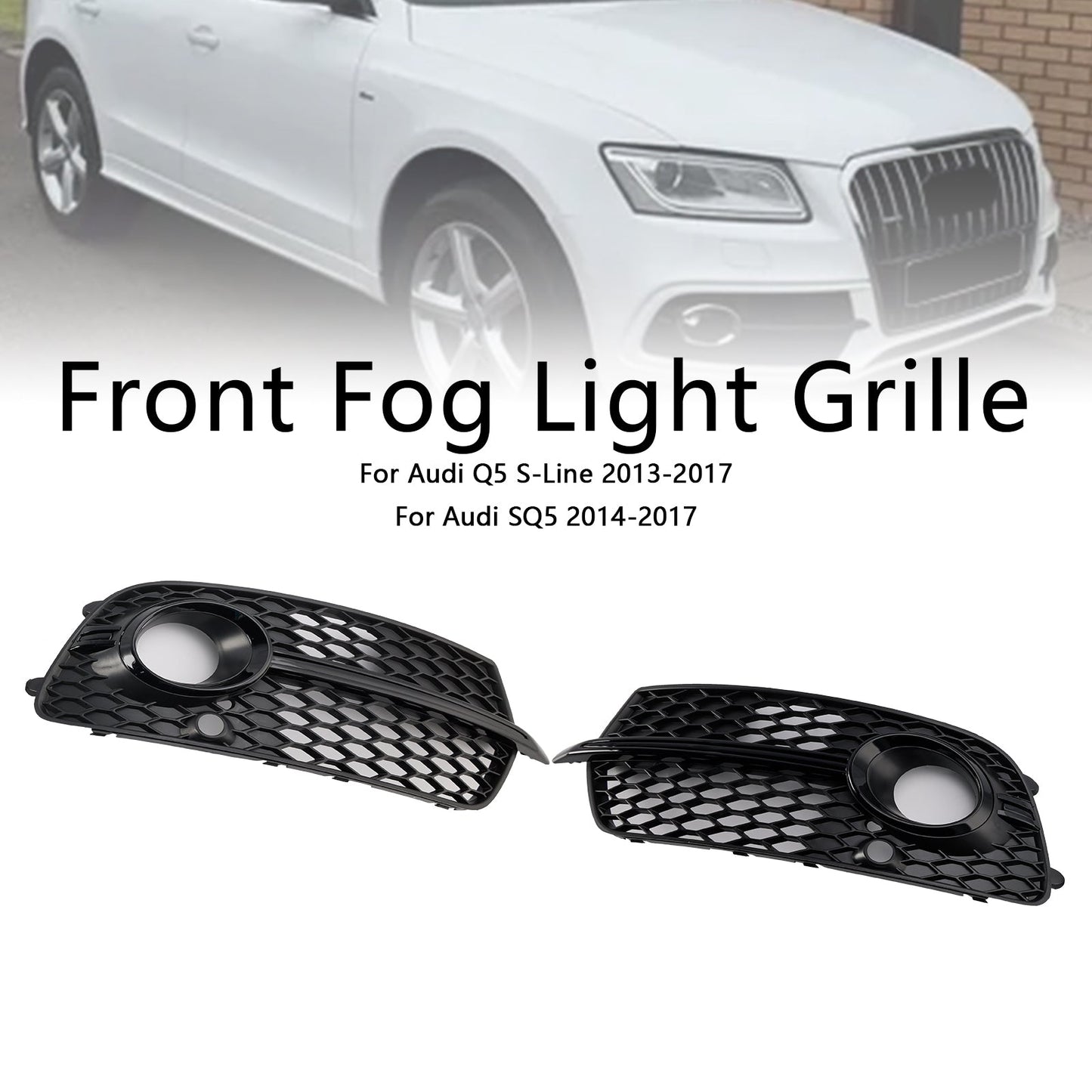 2013-2017 Front Bumper Fog Light Grill Grille Fit Audi Q5 S-Line SQ5 Black