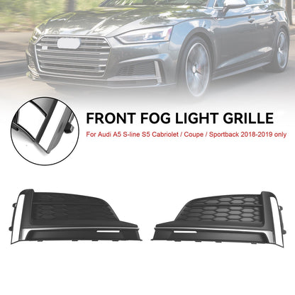 2018-2019 Audi A5 S-Line S5 Cabriolet/Coupe/Sportback 2pcs Front Bumper Fog Light Grille Cover Trim