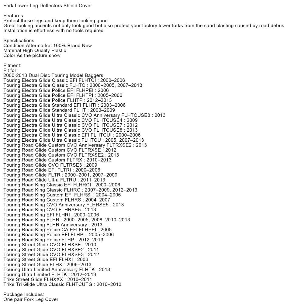 Fork Lower Leg Deflectors Shield Cover For Touring Electra Glide FLHT 2000-2013