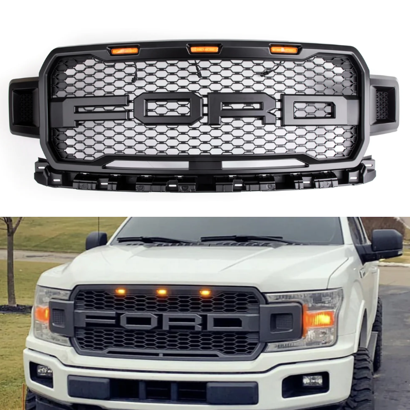 Ford F150 2018-2020 XLT/Lariat/Platinum/King Ranch front bumber Grill W/ LED Black Raptor Style Grille