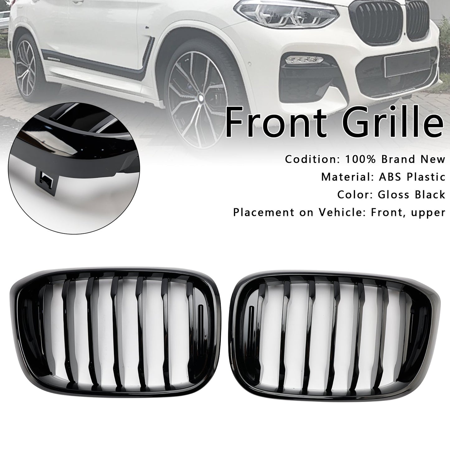 2018-2021 BMW X4 G02 X3 G01 G08 Gloss Black Front Kidney Grille Mesh Grill