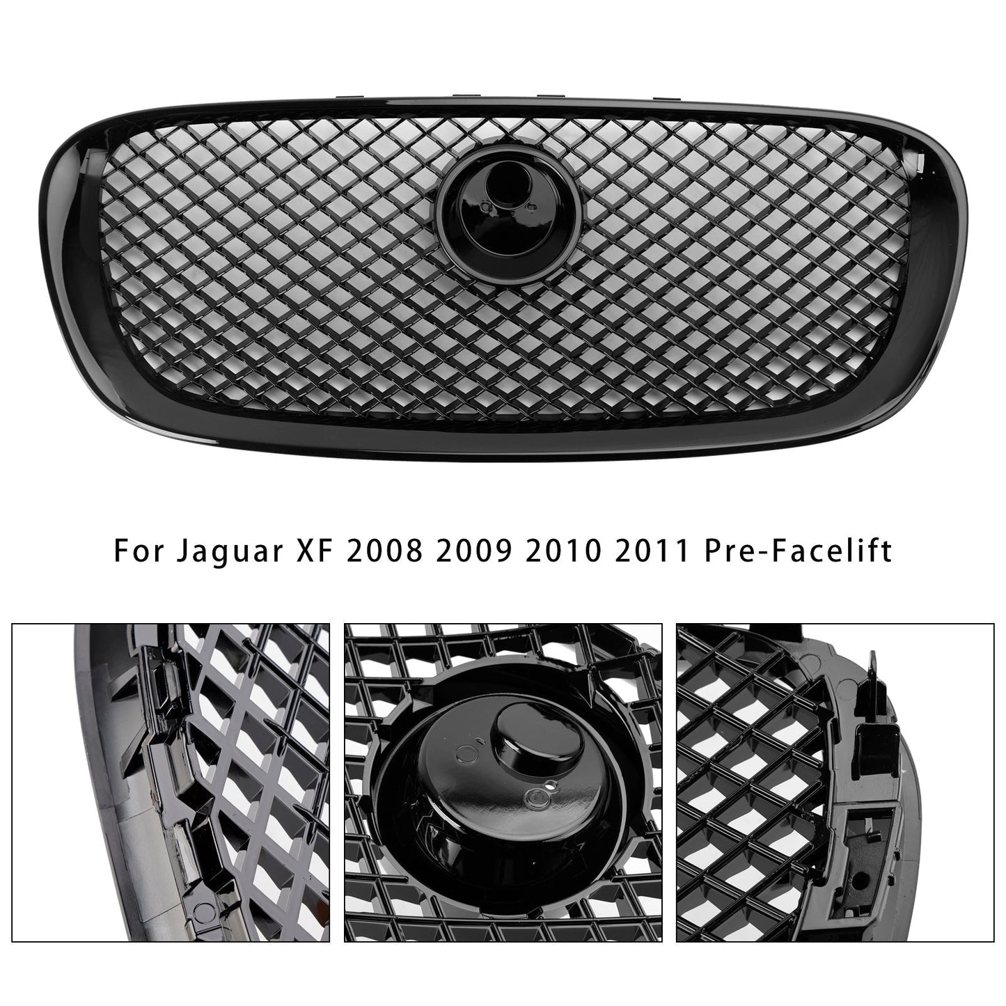 2008-2011 Jaguar XF XF-R Style Front Bumper Grill Grille Gloss Black
