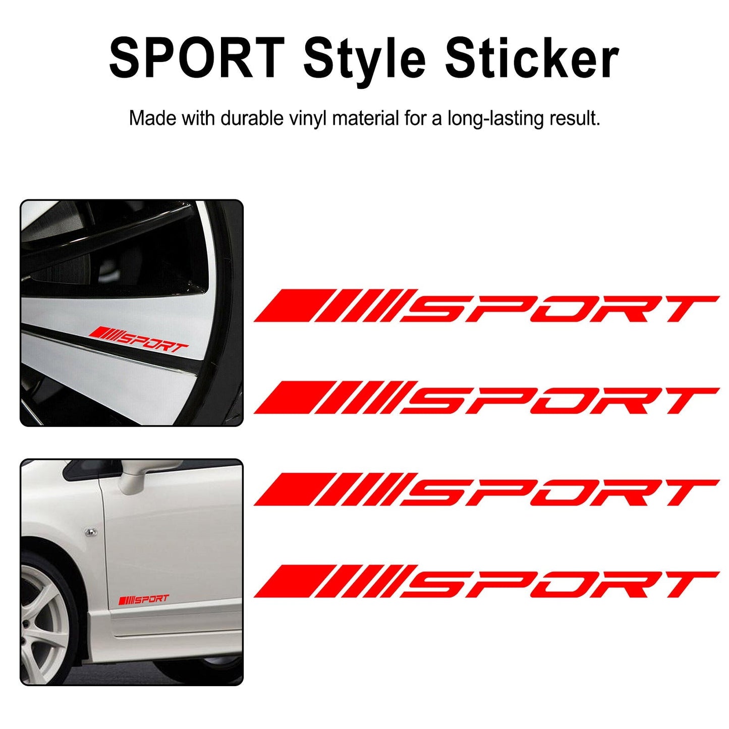Lot de 4 autocollants graphiques pour jantes de voiture style sport, moyeux de roue, course, bande rouge