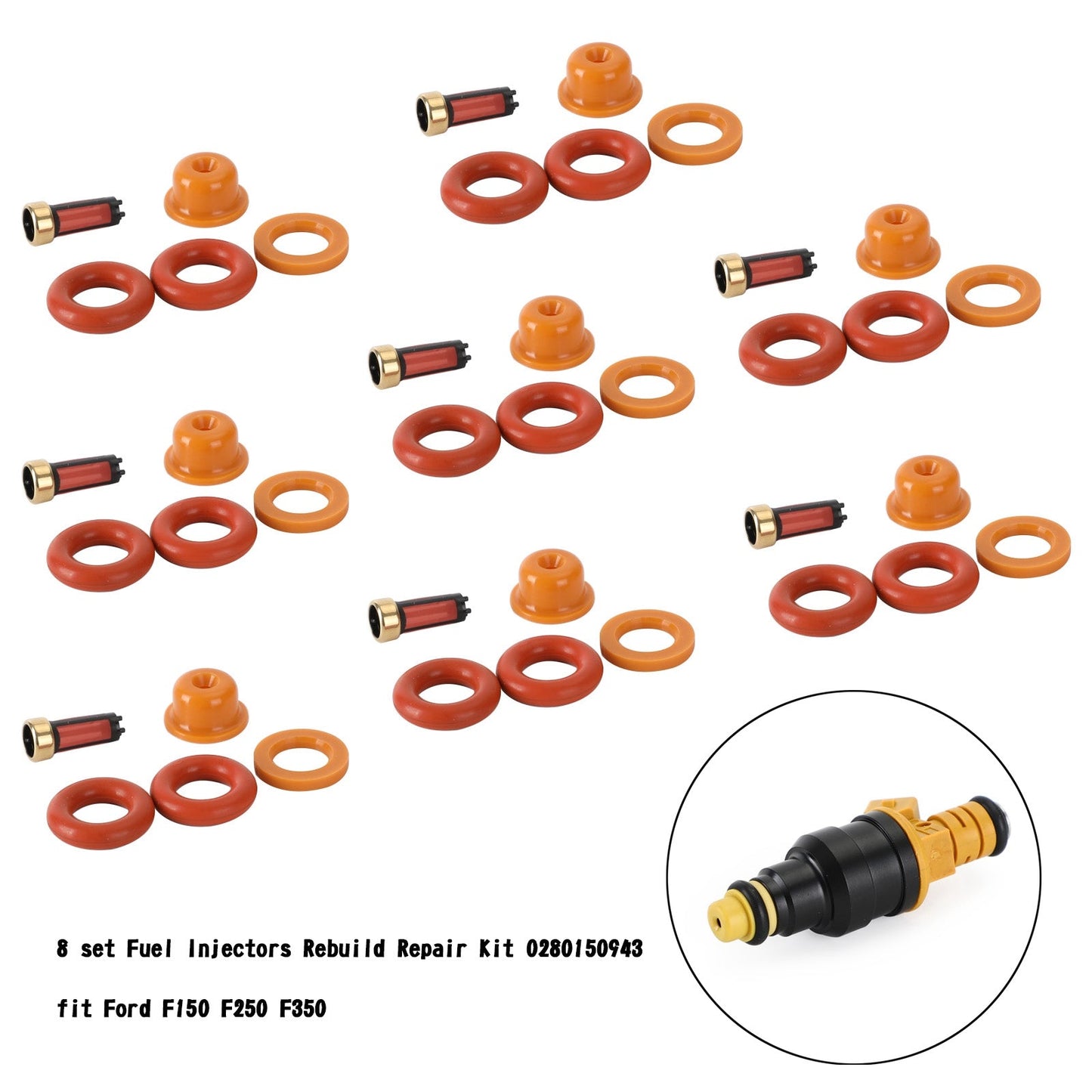 1993-1994 Ford F-250/F-350 5.8L V8 8 set Fuel Injectors Rebuild Repair Kit 0280150943