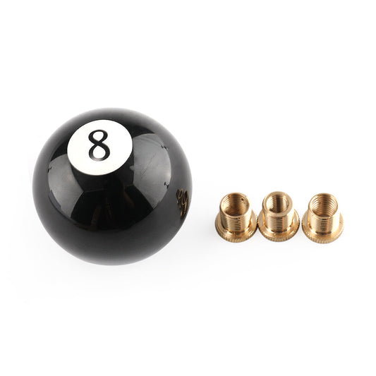 Pommeau de levier de vitesse universel rond noir en forme de boule de billard n° 8 avec 3 adaptateurs