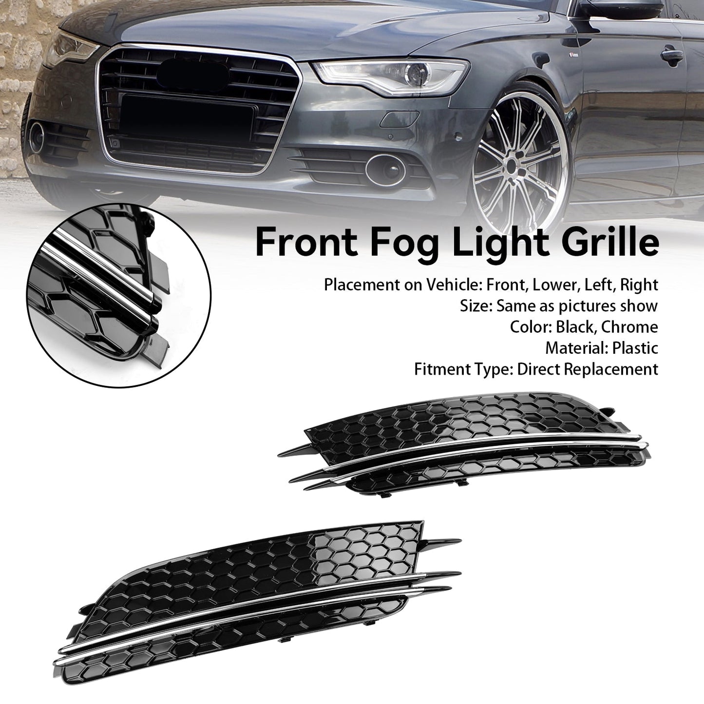 Audi 2012-2015 A6 C7 2PCS Front Fog Light Cover Bezel Grille