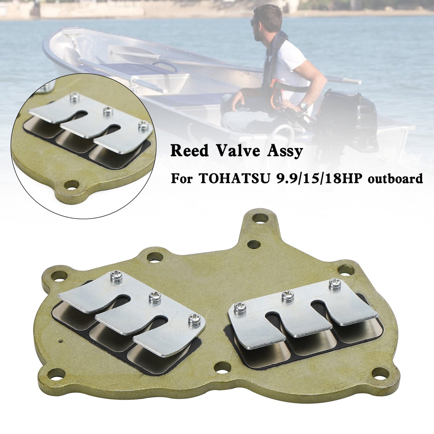 362-02100-1 Conjunto de válvula de láminas para motor fueraborda Tohatsu NS9.9 NS15 NS18 M9.9 M15 M18
