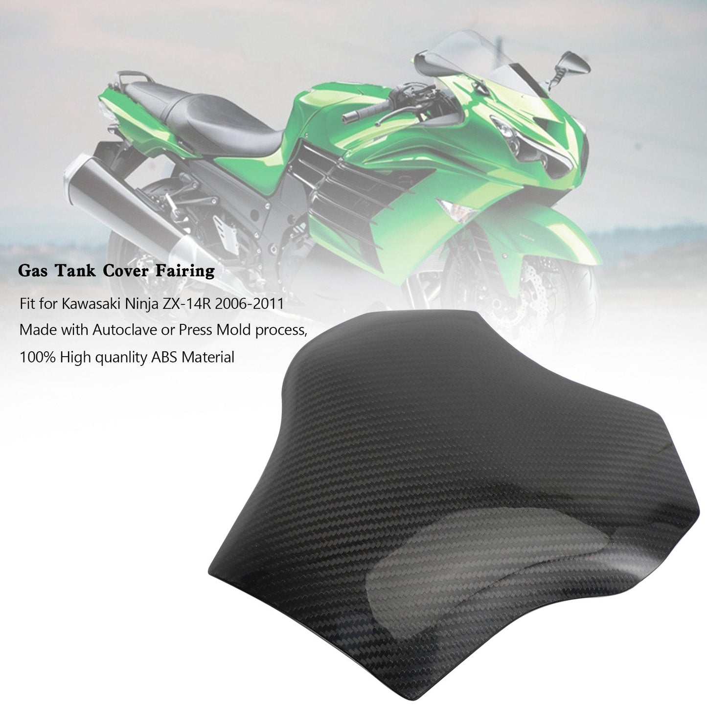 Gas Tank Cover Fairing Protector For For Kawasaki Ninja ZX-14R 2006-2011 Carbon