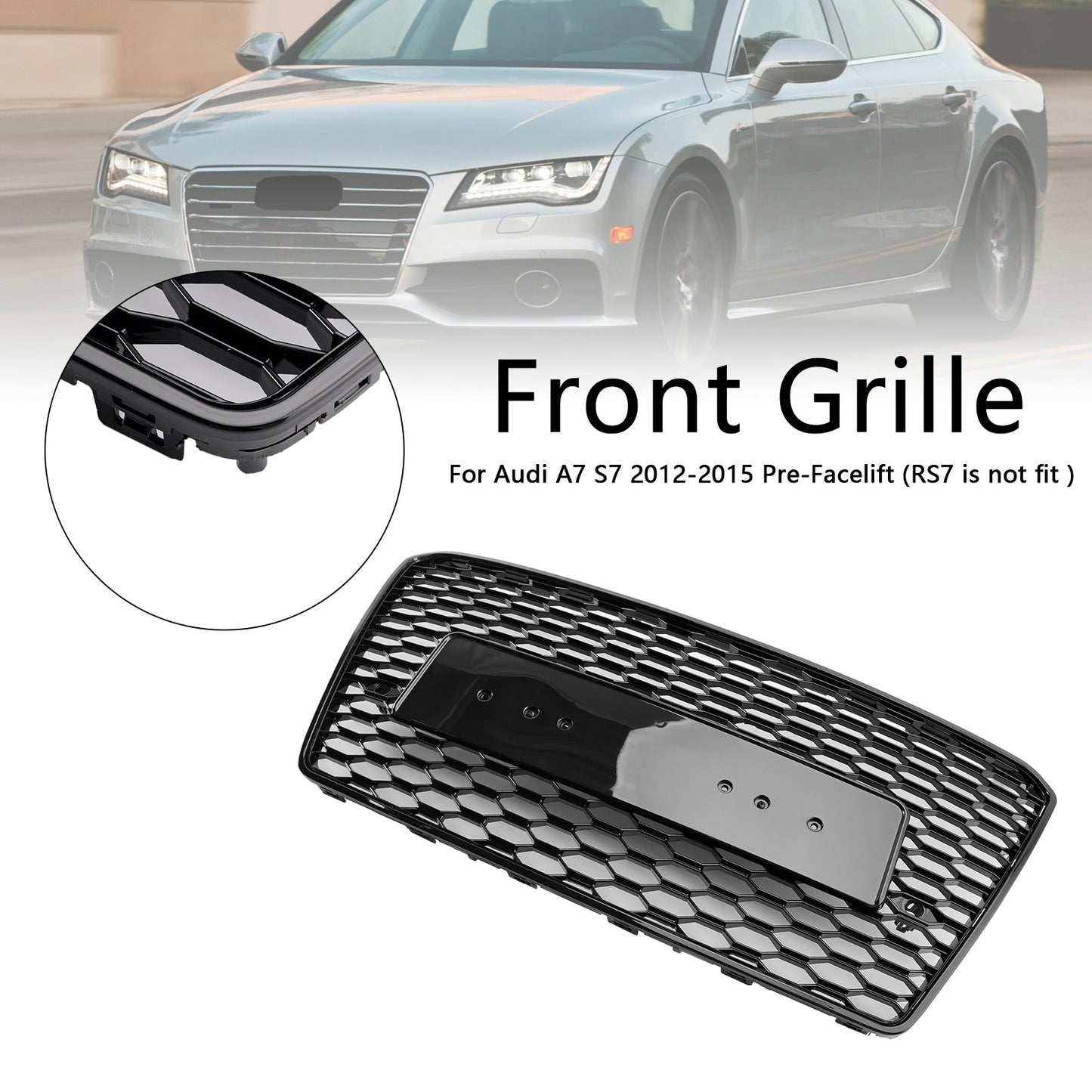 2010-2015 RS7 Style Honeycomb Sport Mesh Hex Grill Grille Fit Audi A7/S7 Black