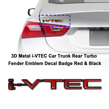 3D Metal i-VTEC Car Trunk Rear Turbo Fender Emblem Decal Badge Red & Black