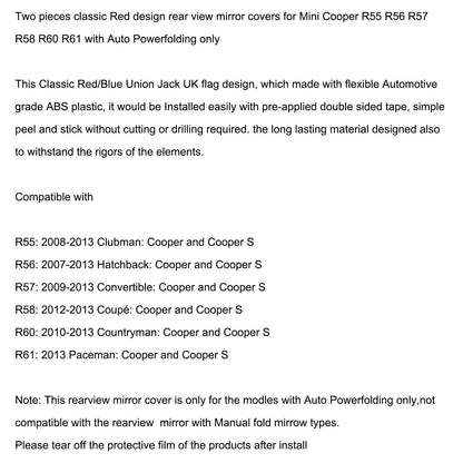 MINI Cooper R55 R56 R57 High Quality 2 x Red Mirror Covers
