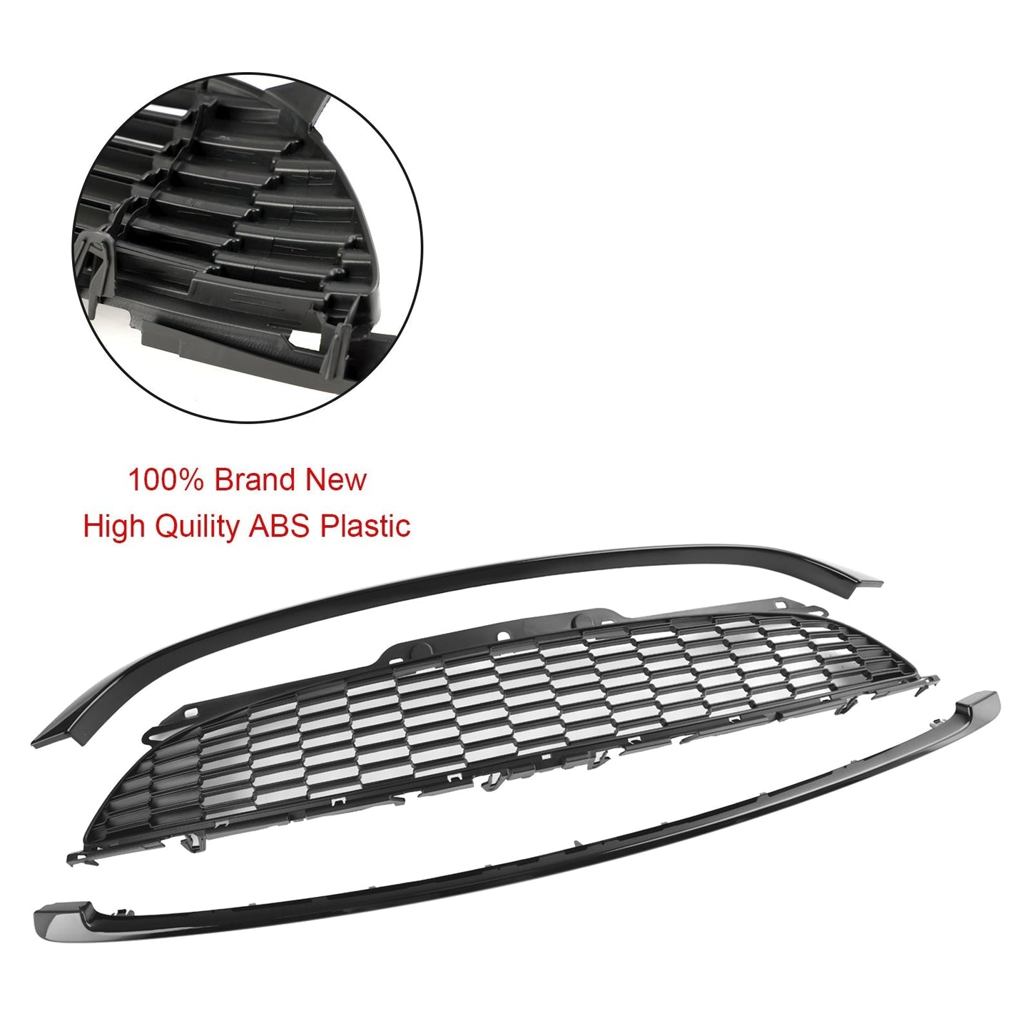 2007-2013 Mini R56 Cooper S & JCW 3-Door Hatchback 3PCS Gloss Black Front Grille Grill