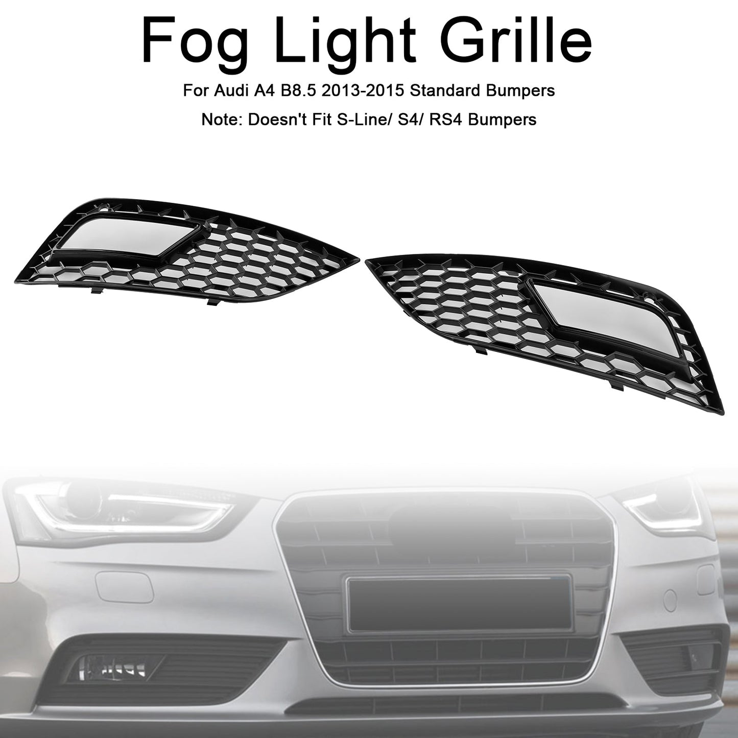 2013-2015 Black Honeycomb Fog Light Cover Fit Audi A4 B8.5 Standard Bumper