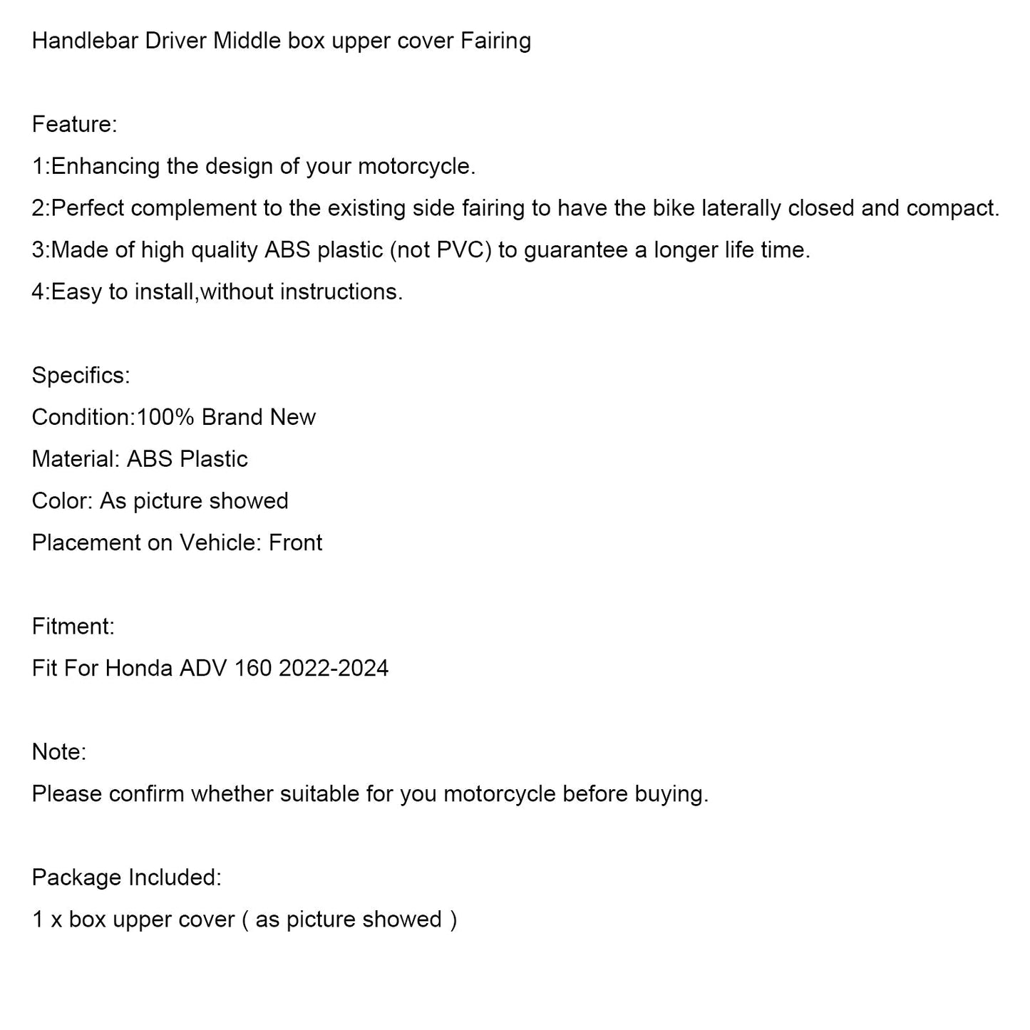 23-24 Honda Adv 160 Manillar Conductor Caja Central Cubierta Inferior Carenado
