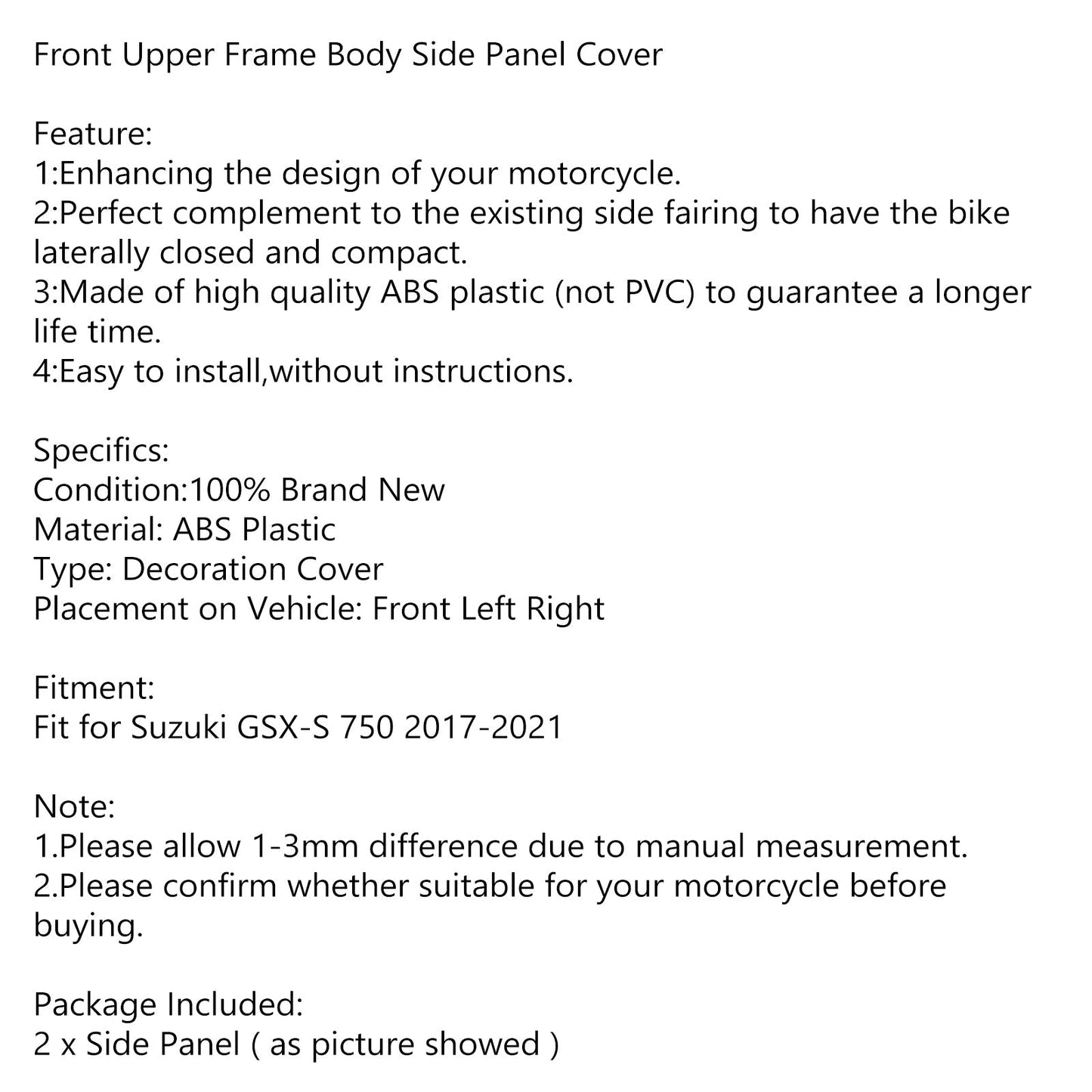 Cache de panneau latéral de cadre supérieur avant pour Suzuki GSXS GSX-S750 2017-2021