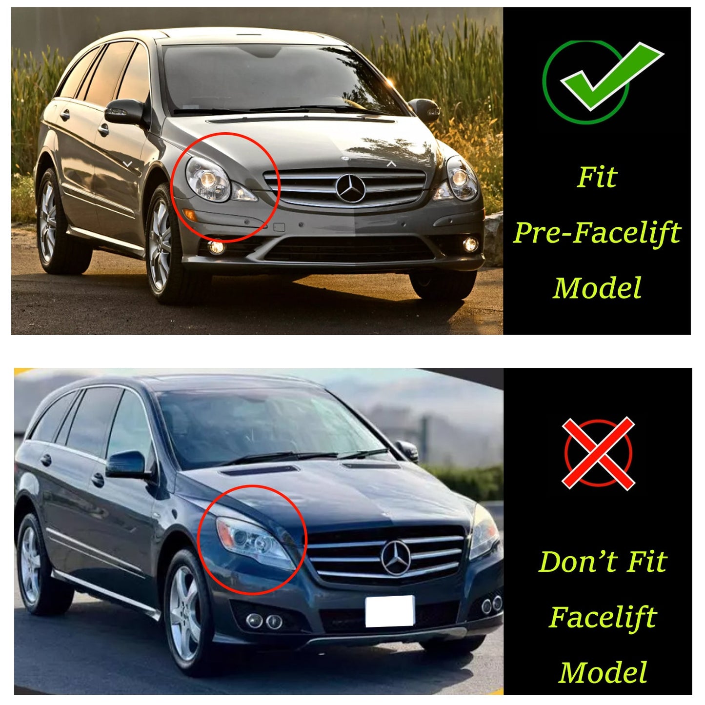 2005-2010 Mercedes Benz R-Class W251 R350 R500 Pre-Facelift GT Style Front Bumper Grill Black Chrome Grille