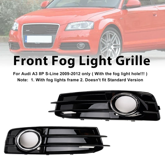 2009-2012 Front Lower Bumper Grille Fog Light Cover Fit Audi A3 S-Line S3
